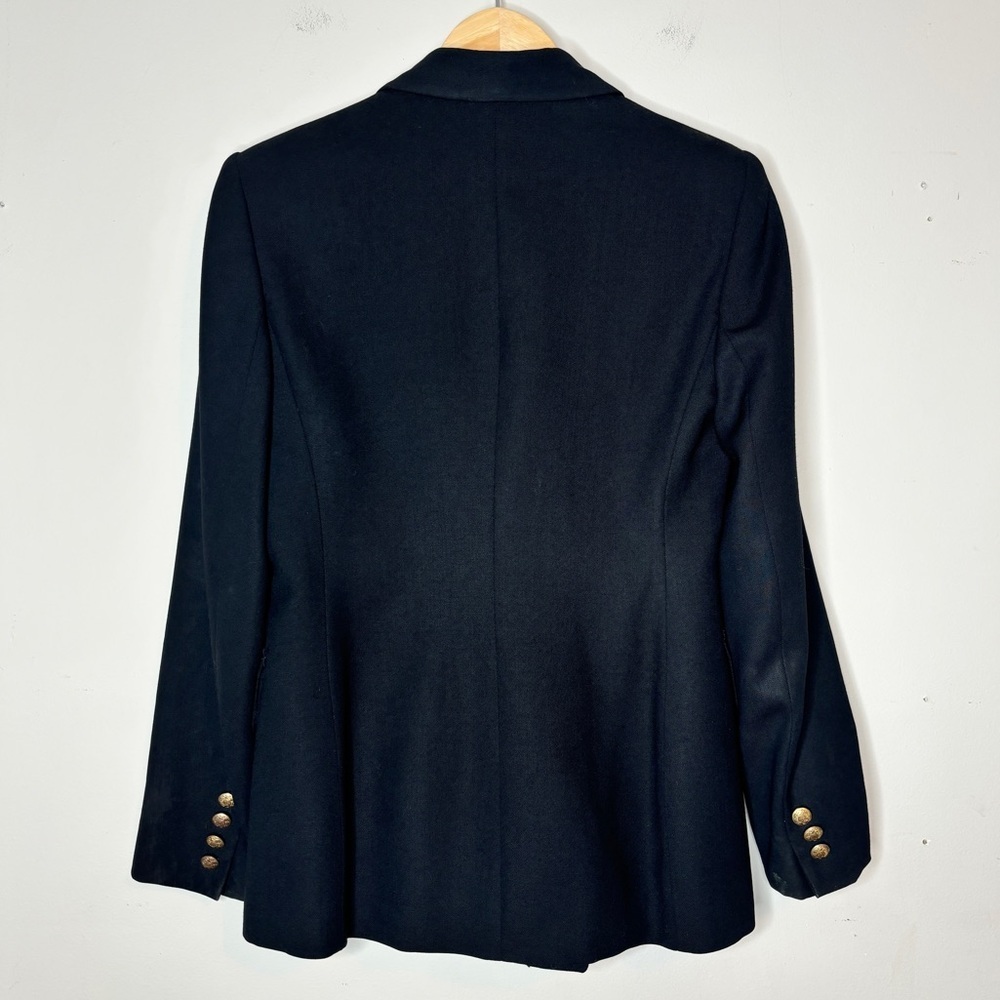 Vintage Lauren Ralph Lauren Black 100% Wool Chrst Pocket Crest Logo Blazer Sz 4P - Picture 6 of 9